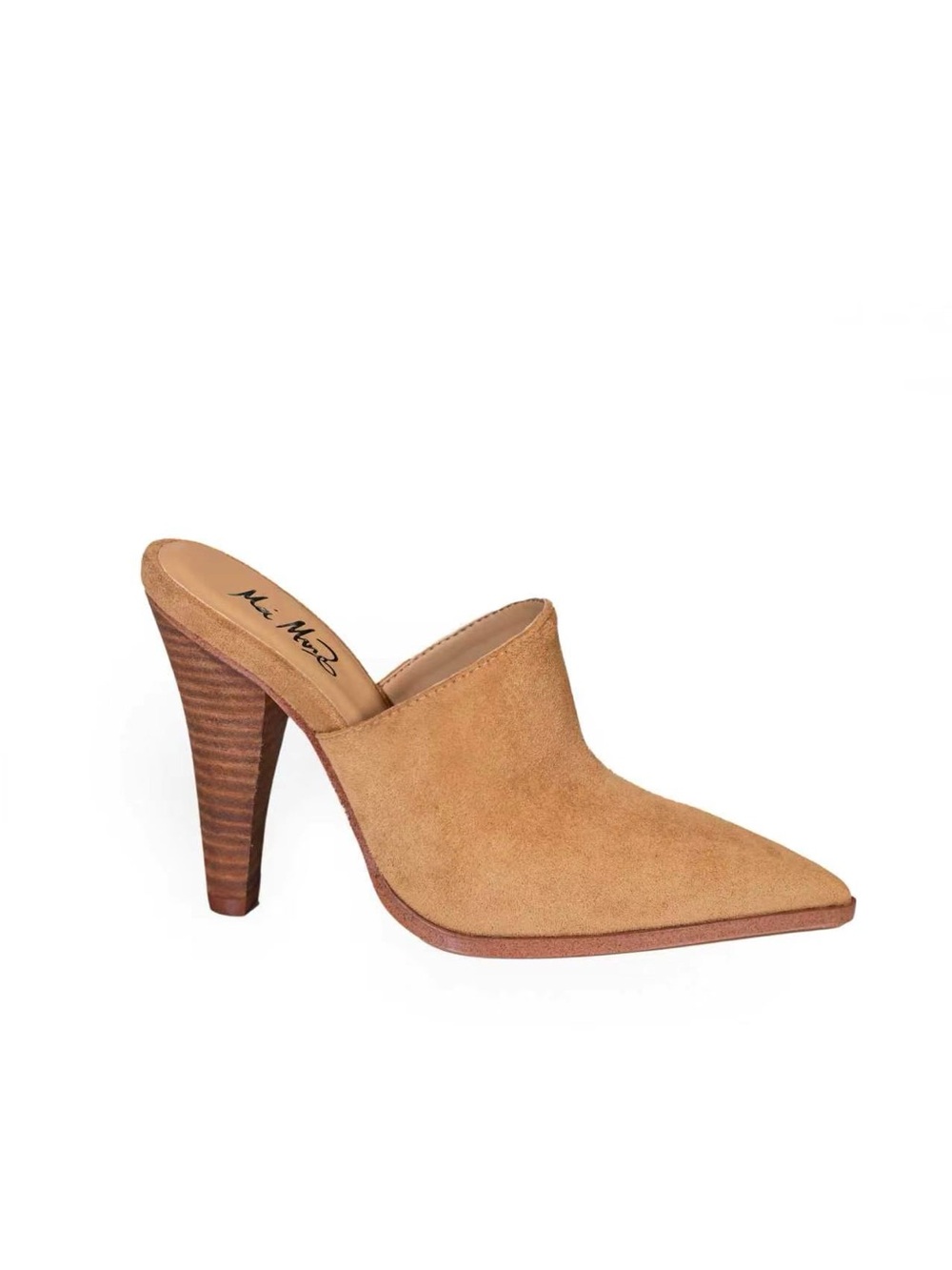 Vegan Handmade Tan Suede Pointed-Toe Mule Heels